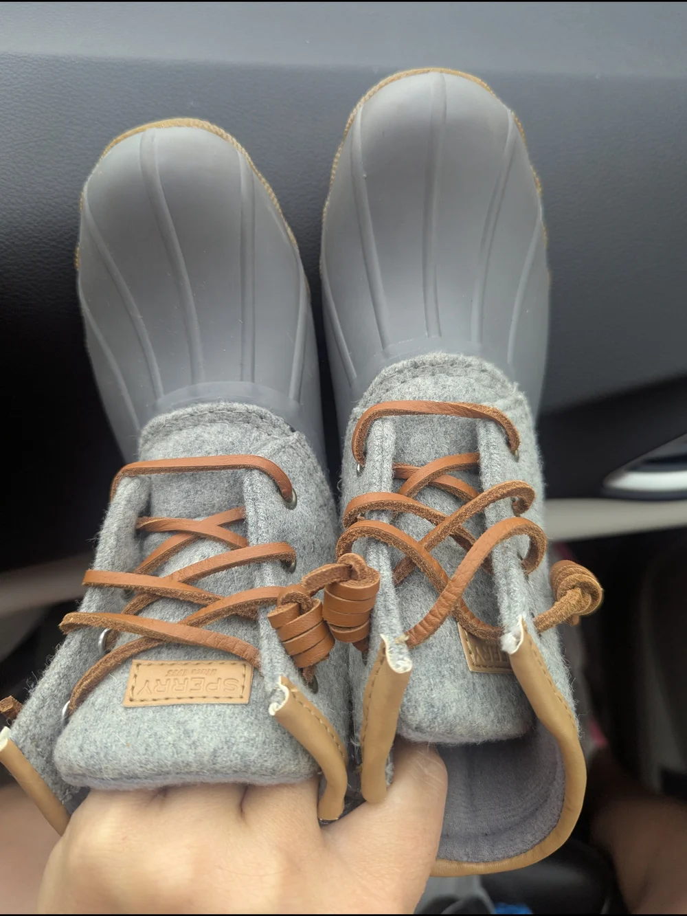 NEW Sperry Gray and Brown Lace-Up Duck Boots Girls Sz 12